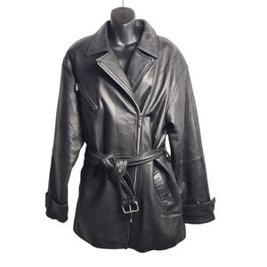 III State Women's Black Soft Genuine Leather Belt Lined Jacket Coat Size Medium